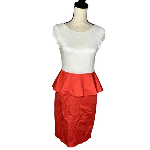 Alice + Olivia | Dresses | Alice Olivia White Orange Cap Sleeve Round Neck Knee  Length Peplum Dress Sz 4 | Poshmark